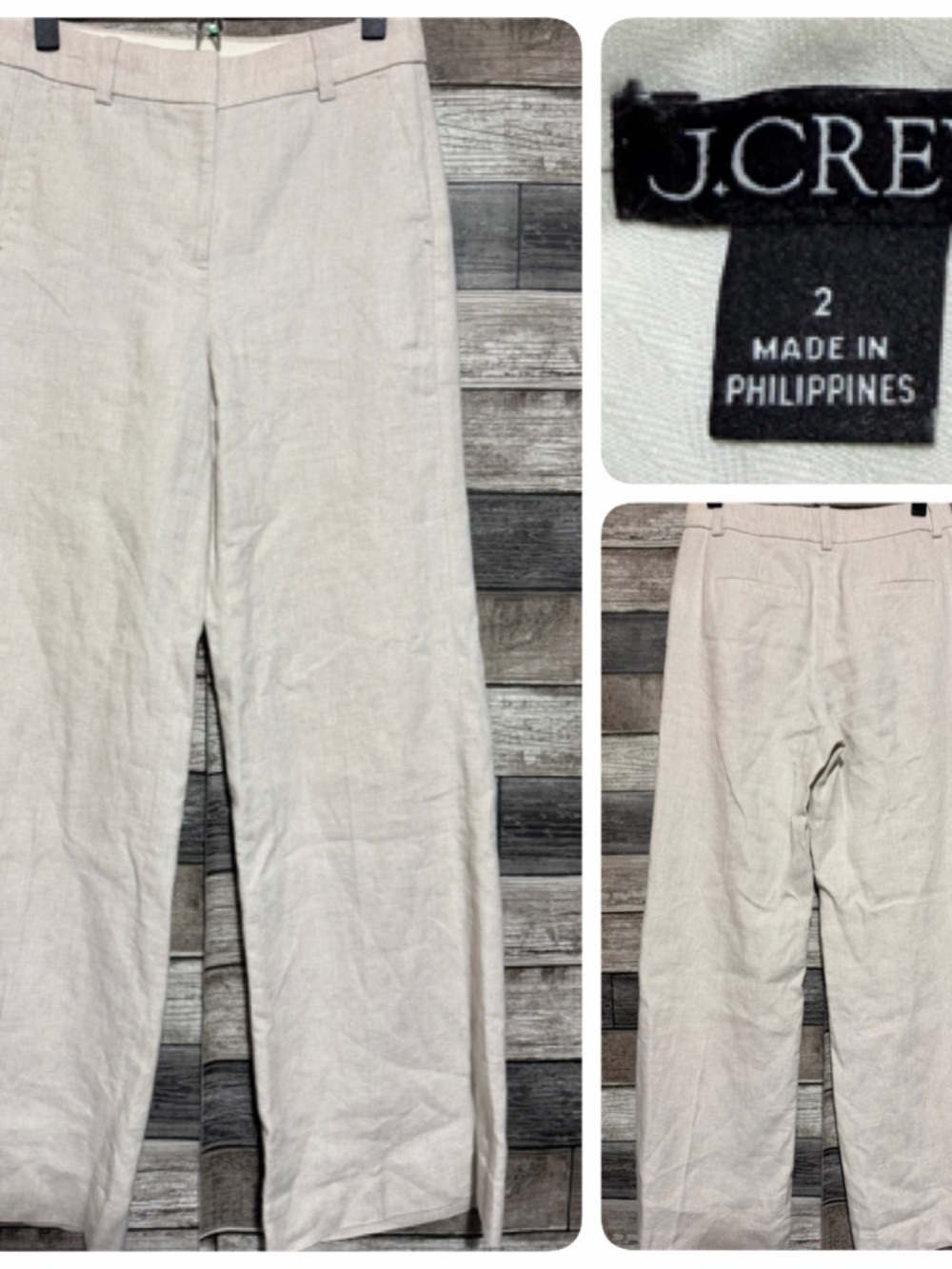 J Crew Carolina Flare Linen Blend Pants Women’s 2 Cream Beige (Inseam 30.5)